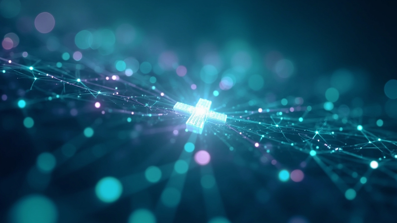 HealthBench Professional benchmark — neural network with a glowing medical cross
